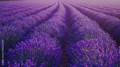  Lavender field with sun rays filtering through