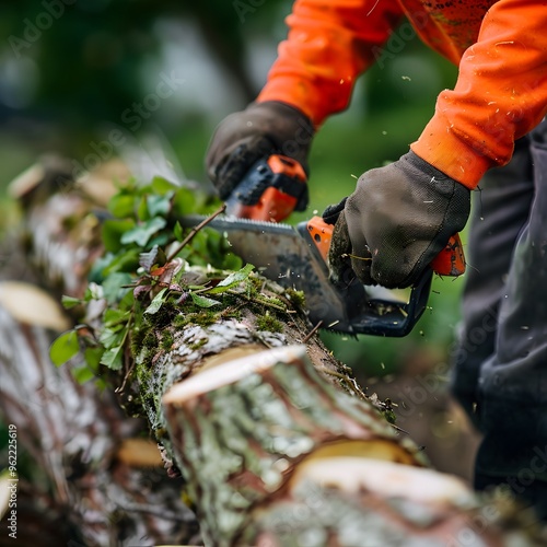 Lumberjack Cutting Down Tree With Chainsaw