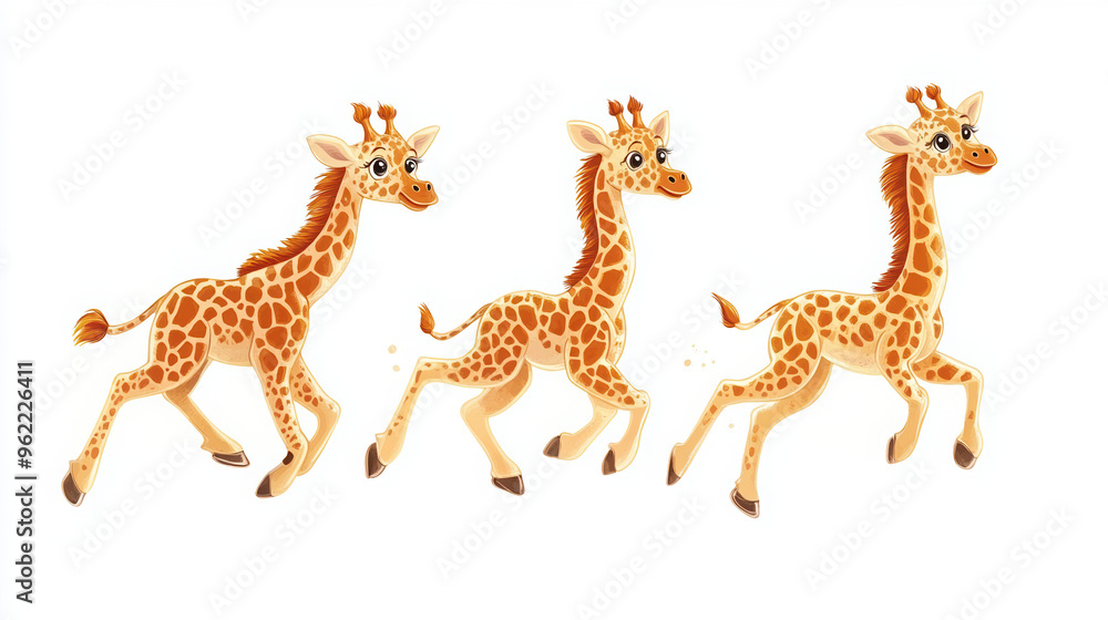 Obraz premium giraffe animal cartoon cute wildlife zoo illustration nature playful running baby giraffe african animal long neck vibrant colors safari theme animal art