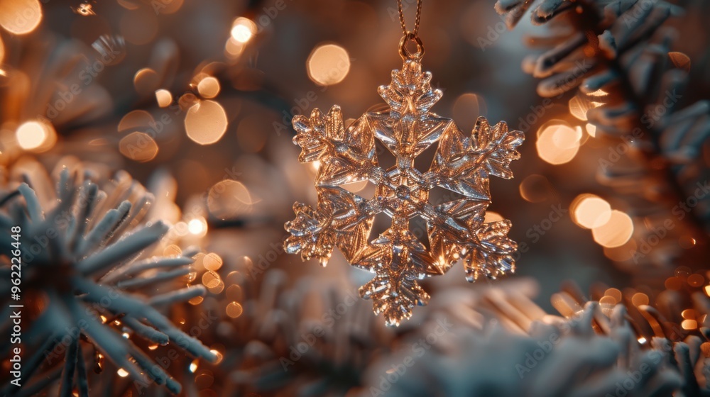 Snowflake hanging from a christmas tree Snowflake hanging from a christmas tree