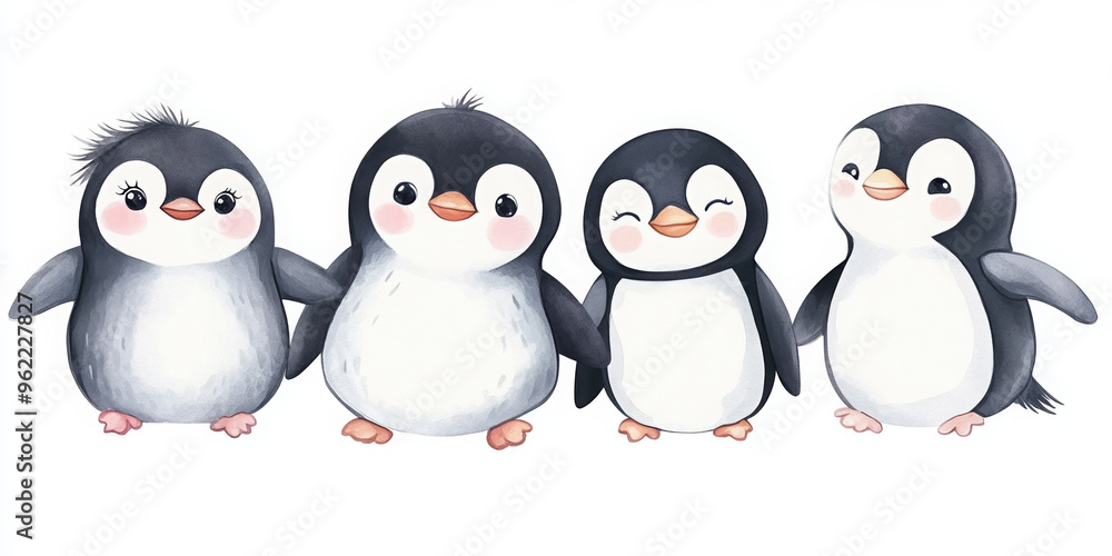 Naklejka premium penguin cute animal wildlife bird baby penguin arctic animal cartoon penguin nature furry animal animal illustration playful penguins winter theme