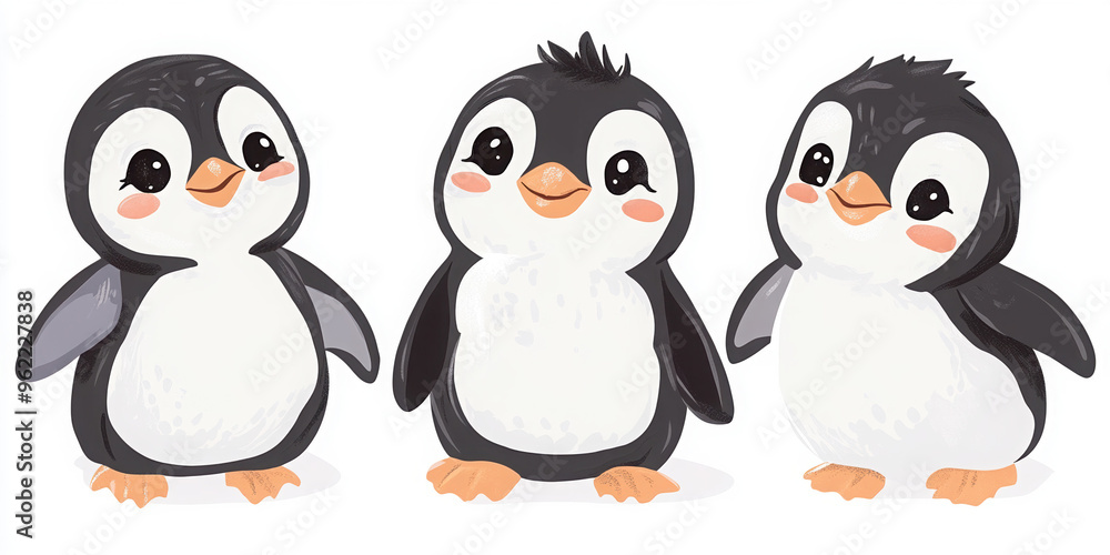 Fototapeta premium penguin cute penguin cartoon penguin baby penguin animal illustration adorable animals wildlife art playful penguins winter animals graphic design nature illustration