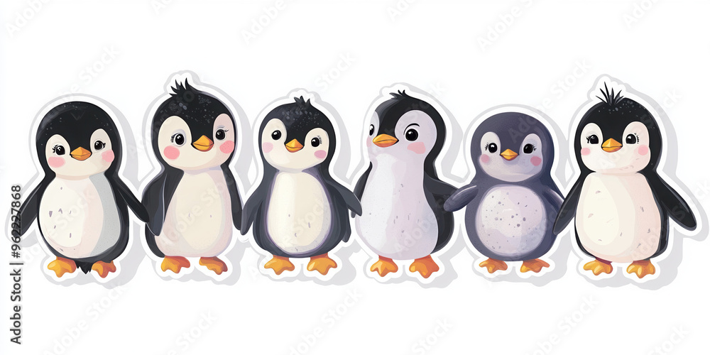 Naklejka premium penguins cute animals cartoon penguins baby penguins wildlife arctic creatures animal group penguin family adorable penguins character design winter animals 