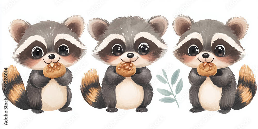Fototapeta premium raccoons animals wildlife cute animals pets fur nature eating adorable three raccoons small mammals animal babies furry creatures wildlife photography playful animals 
