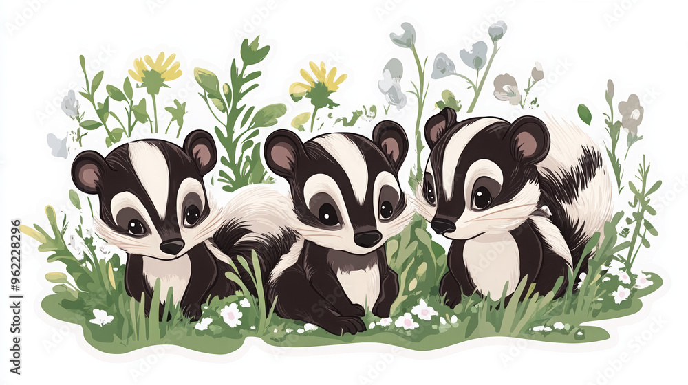 Naklejka premium cute animals cartoon animals black and white badger illustration animal characters kids artwork nature theme playful badger whimsical design
