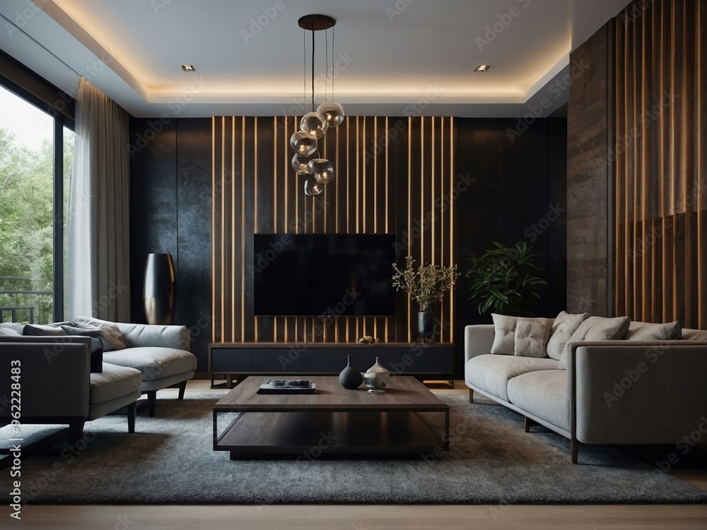 Sleek, modern room design rendered in a D illustration. Sleek, modern room design rendered in a D illustration.