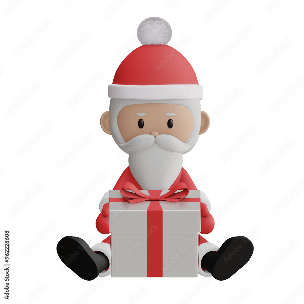 Cute Santa Claus holding a gift 3d rendered icon merry christmas and new year concept Cute Santa Claus holding a gift 3d rendered icon merry christmas and new year concept