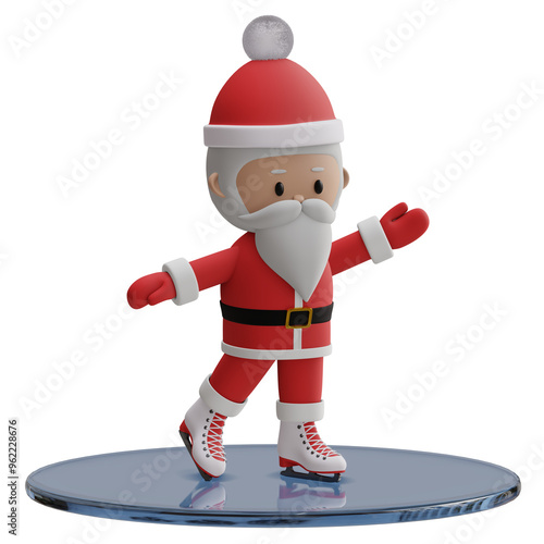 Cute santa claus ice skating 3d rendered icon isolated 