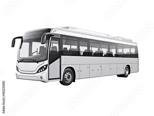 Realistic silver bus isolated on transparent and white background