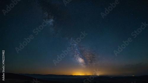 Starry night sky stretching over a distant horizon.