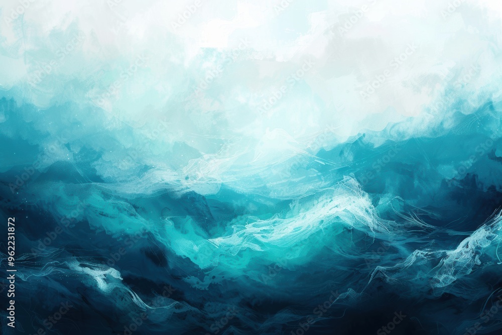 Abstract Ocean Waves in Blue and White Tones. Artistic Rendering of Turbulent Sea with Aqua Colors Abstract Ocean Waves in Blue and White Tones. Artistic Rendering of Turbulent Sea with Aqua Colors