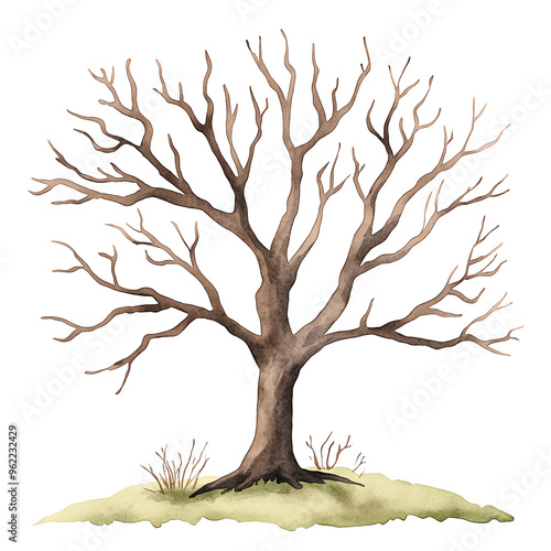 A beautiful, detailed illustration of a bare tree with intricate branches, symbolizing nature's elegance in winter season. Isolated on transparent or white background.