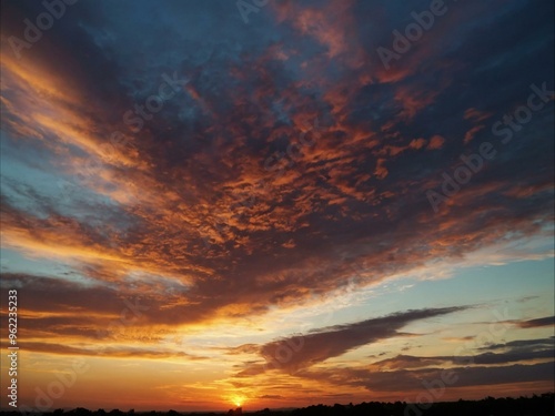 Sunset horizon with nature’s colorful striped skyline.