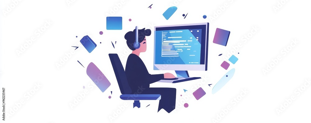 Teacher Coming Out of the Computer Screen, Illustration Teacher Coming Out of the Computer Screen, Illustration