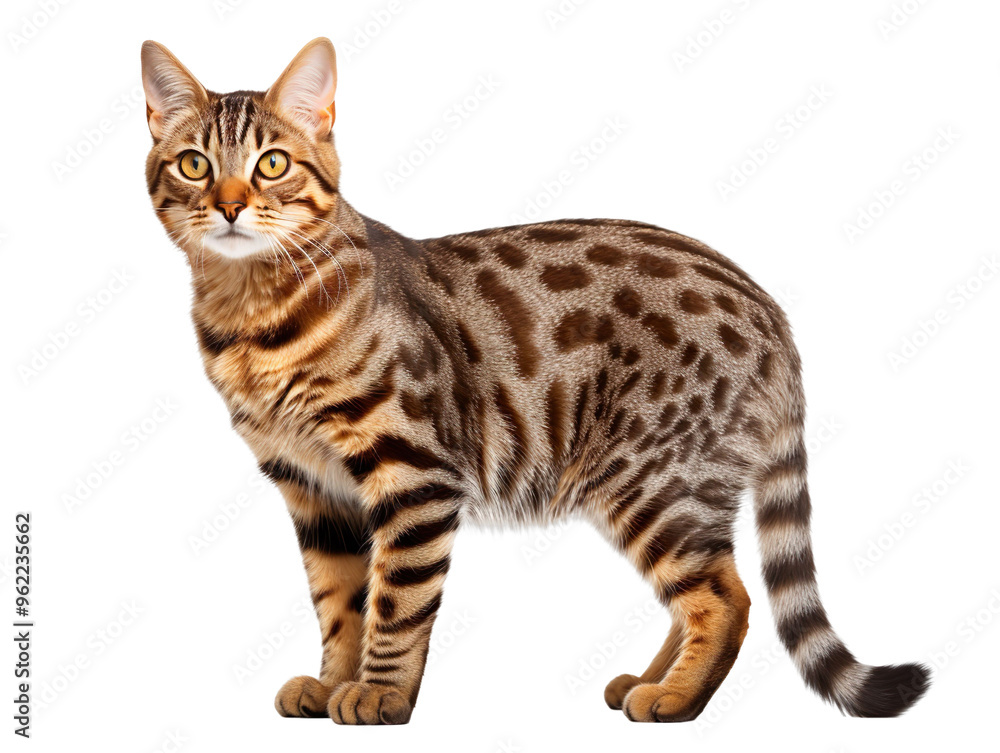 Standing shorthair cat isolated on transparent and white background Standing shorthair cat isolated on transparent and white background