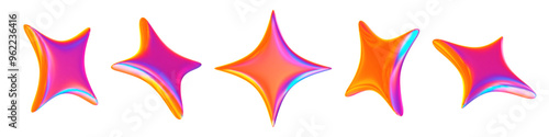 3d neon or holographic sparkle star set. Stock vector illustration on isolated background.	