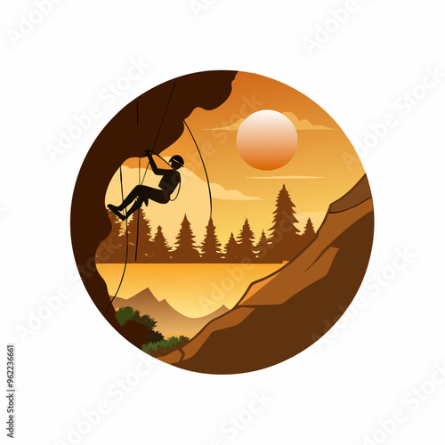 Flat silhouette rock climbing in nature background illustration (6)