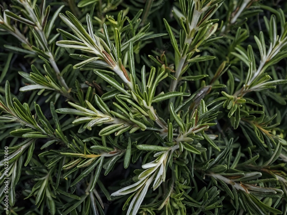 Top view of rosemary leaves against a natural background. Top view of rosemary leaves against a natural background.