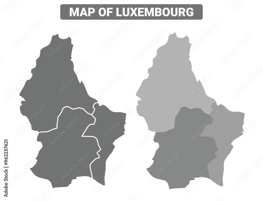 Greyscale Luxembourg political map with borders outline style vector illustration set Greyscale Luxembourg political map with borders outline style vector illustration set