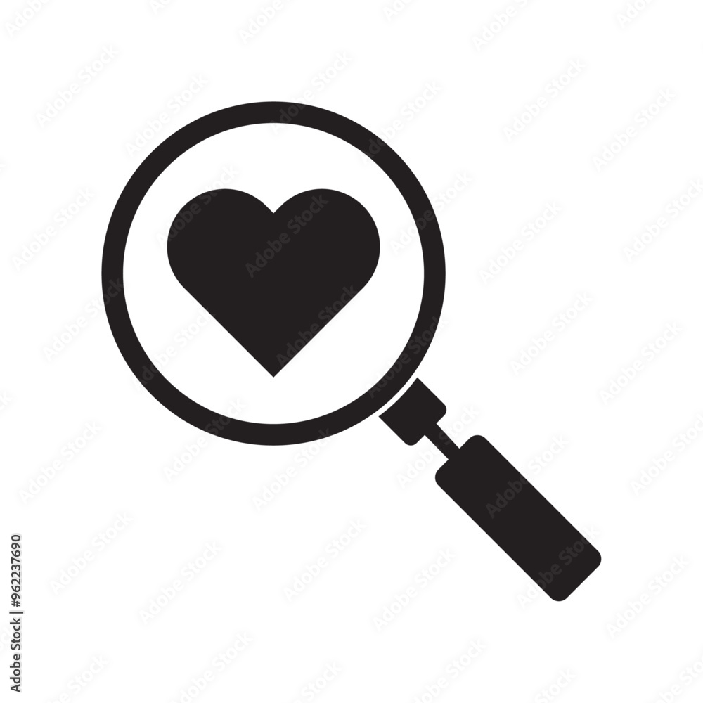 heart magnifying glass flat icon vector heart magnifying glass flat icon vector