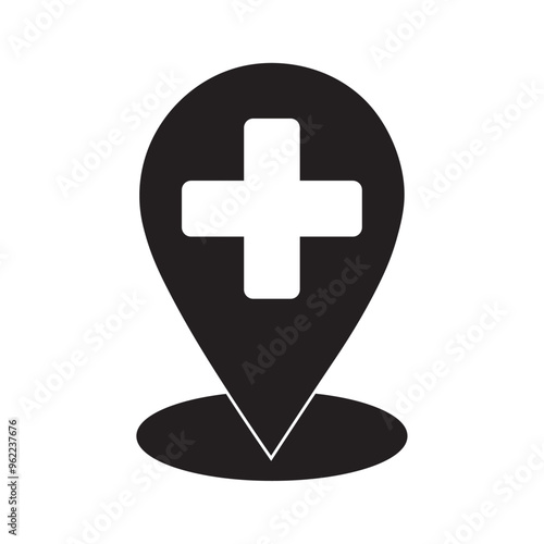 vector flat icon of map pin with medical plus symbol