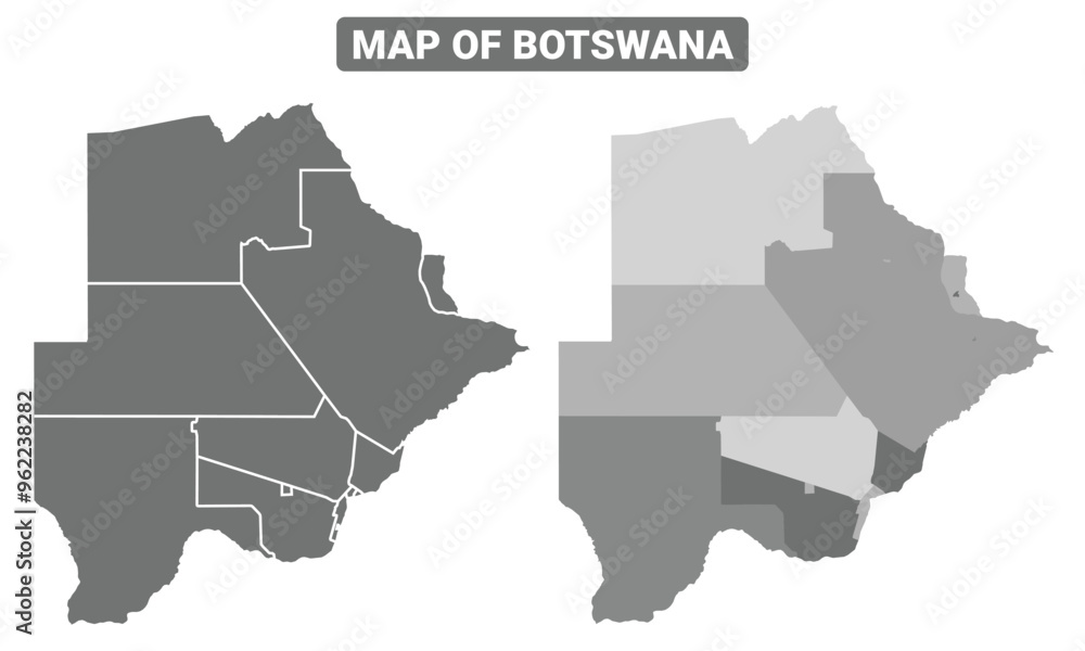 Fototapeta premium Greyscale Botswana political map with borders outline style vector illustration set