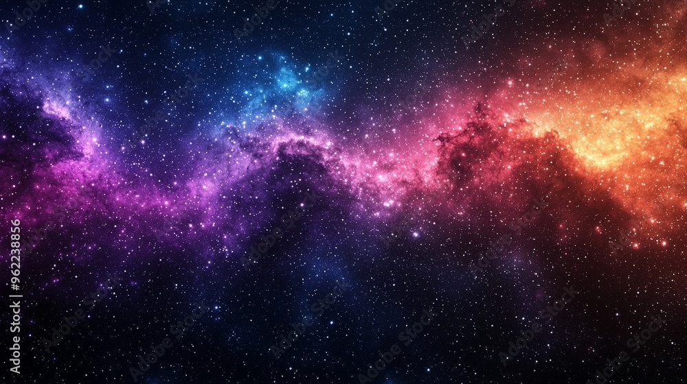 Fototapeta premium A grainy gradient background with deep space colors of black, navy, and violet, speckled with faint shimmering dots resembling interstellar dust.