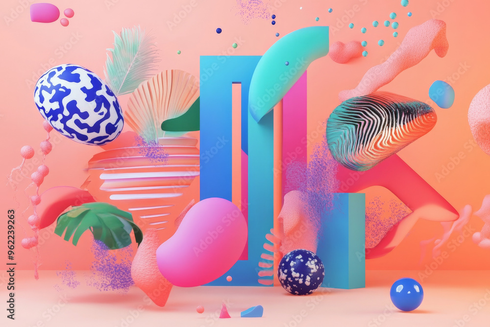 A creative portfolio web layout with floating elements, bold colors, and artistic typography, perfect for designers and artists.