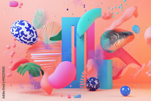 Obraz na płótnie A creative portfolio web layout with floating elements, bold colors, and artistic typography, perfect for designers and artists. w salonie
