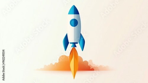 Fototapeta Naklejka Na Ścianę i Meble -  A stylized rocketship icon with a gradient background, symbolizing startup growth and digital advancement illustration
