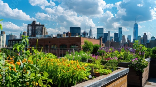 Cityscape View from a Rooftop Garden