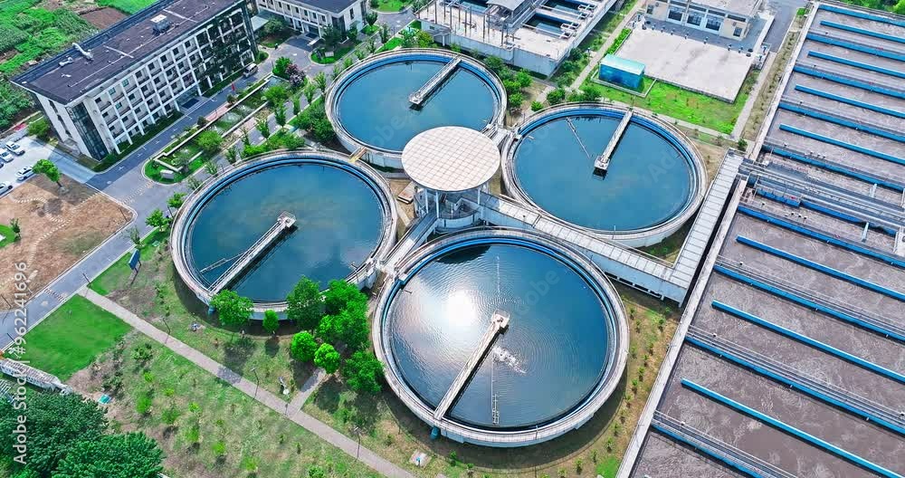 Water plant equipment building in modern city Water plant equipment building in modern city