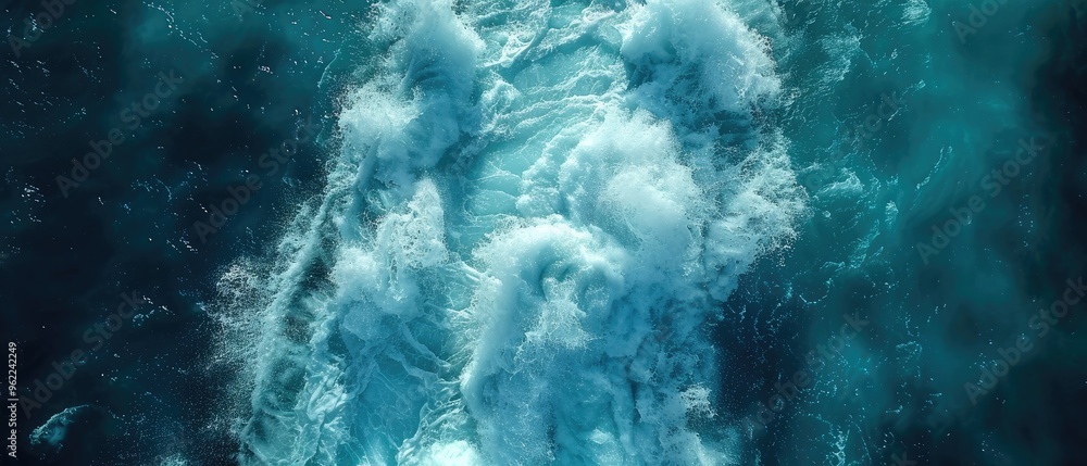 Arial view of blue ocean water with swirling patterns and white foam captured in a serene and natural setting. Arial view of blue ocean water with swirling patterns and white foam captured in a serene and natural setting.