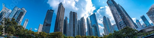central roadway, tall buildings are on street