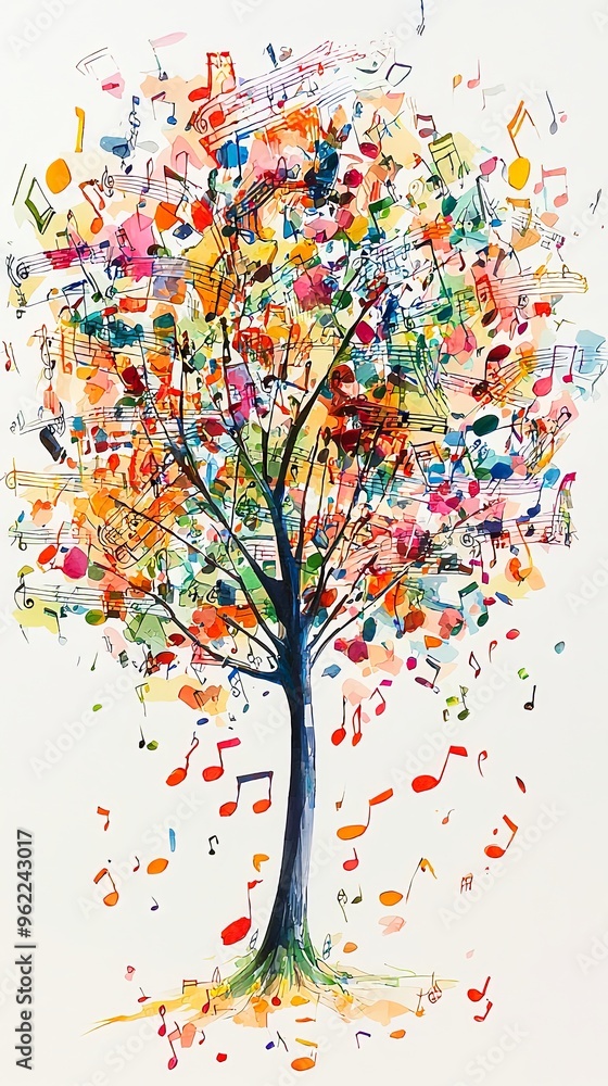 A unique, abstract tree with colorful branches and musical notes, capturing the essence of creativity, connection, and the symbiotic relationship between nature and music. A unique, abstract tree with colorful branches and musical notes, capturing the essence of creativity, connection, and the symbiotic relationship between nature and music.