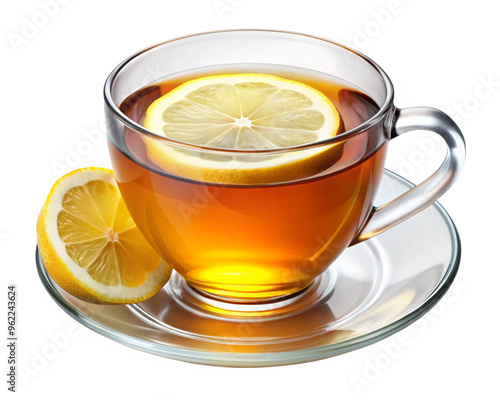  A cup of tea with a lemon wedge transparent background PNG.