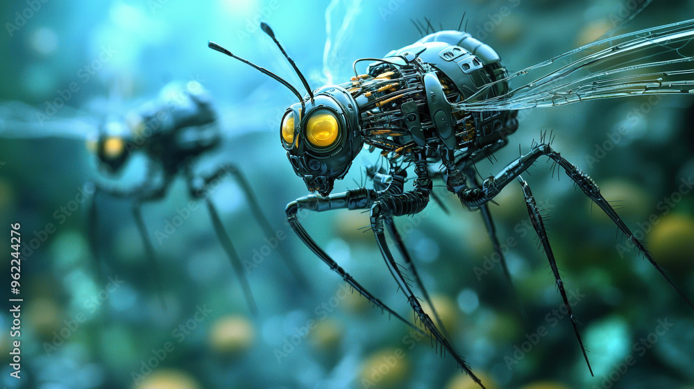 Fototapeta premium Nanobots Supporting Artificial Ecosystems by Simulating Insect and Microorganism Functions for Sustainable Technological Environments