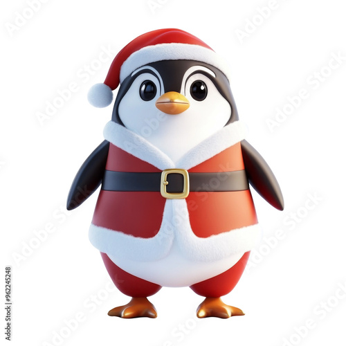 Christmas Cute Little Penguin on a white background. Generative AI