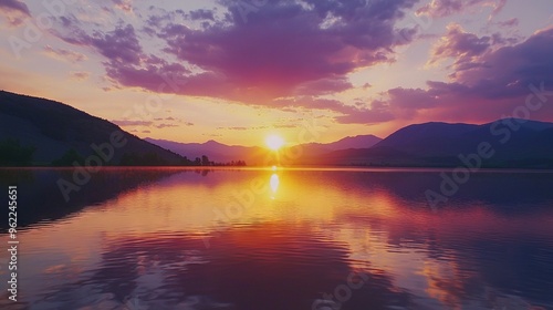  A sunset watercolor view with distant mountains