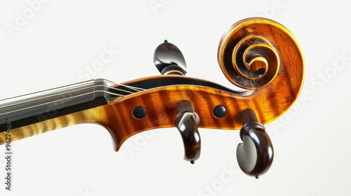 Close-up of a beautifully crafted violin head showcasing detailed woodwork and polished finish. The elegant design and craftsmanship highlight its artistic value. Ideal for music lovers. AI photo