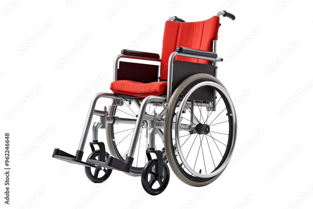 Fototapeta premium Wheelchair on transparent background. Png cut out image. Old age related topics. Disabled person. Disability related topic. Nursing home. Image for graphic designer. Image for flyers. 