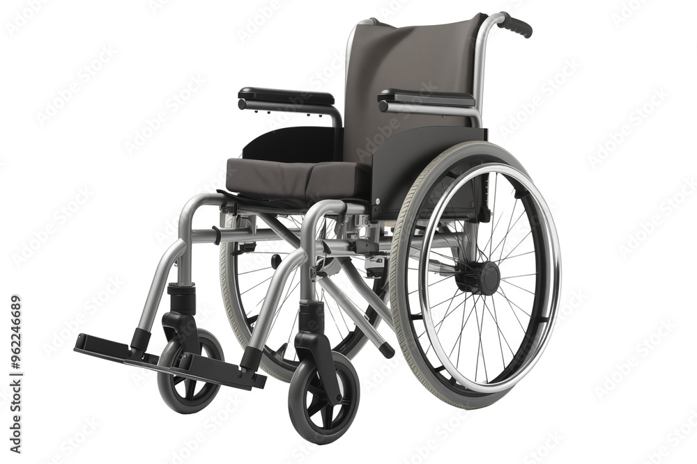 Fototapeta premium Wheelchair on transparent background. Png cut out image. Old age related topics. Disabled person. Disability related topic. Nursing home. Image for graphic designer. Image for flyers. 