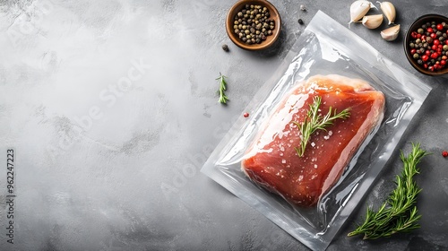 Vacuum sealed duck breast for sous vide cooking. photo