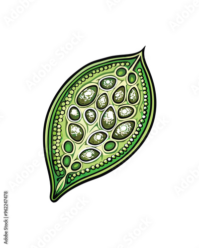 Microscopic cross-section of a leaf, showing the internal structure and cells. photo