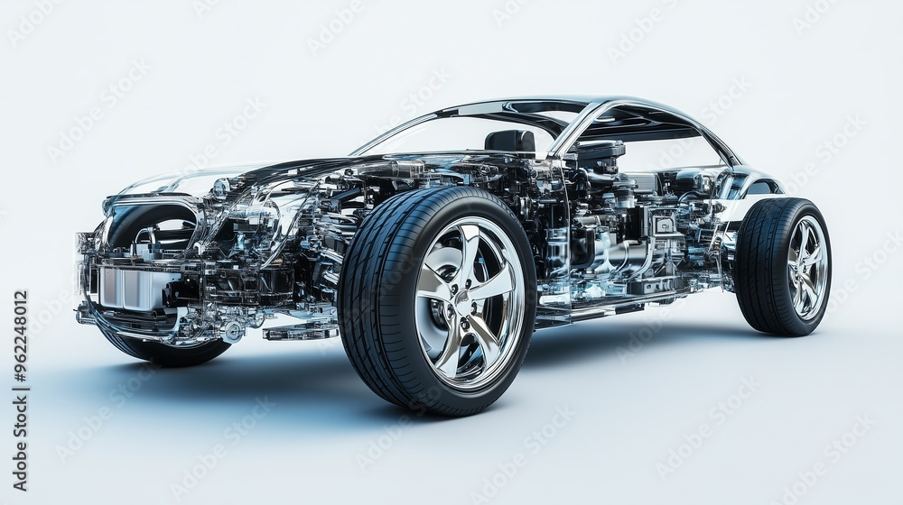 realistic of a modern diesel car with semi transparent features, allowing a clear view of the engine realistic of a modern diesel car with semi transparent features, allowing a clear view of the engine