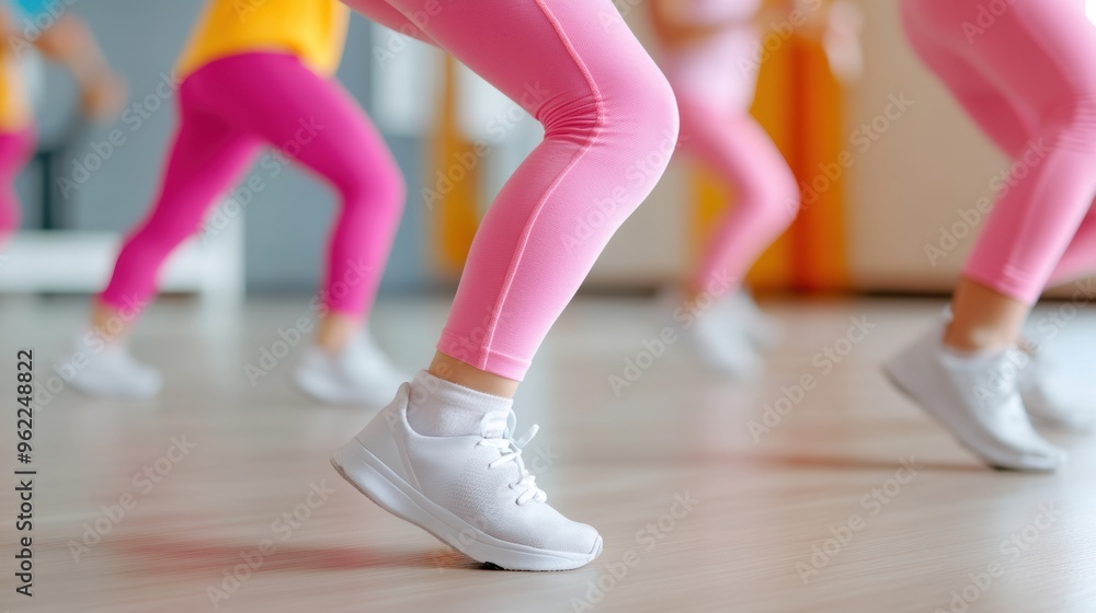 A group of people in pink and white leggings dancing, AI A group of people in pink and white leggings dancing, AI