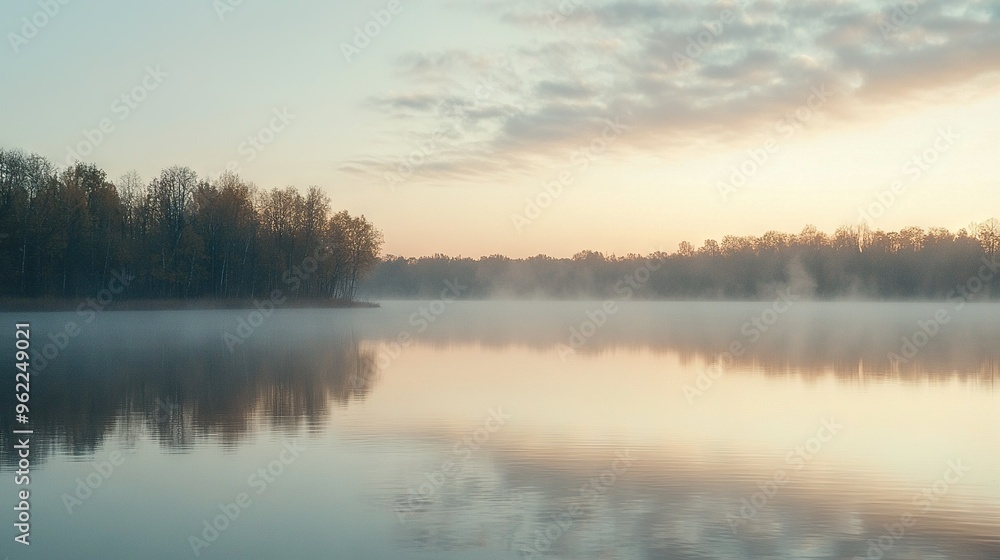 A serene landscape featuring a water body surrounded by lush foliage and scattered cloud formations overhead A serene landscape featuring a water body surrounded by lush foliage and scattered cloud formations overhead
