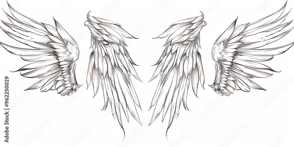 Fototapeta premium wings sketch isolated on white background