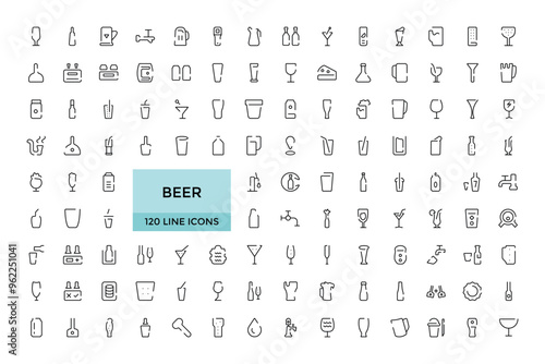 Beer icon. outline vector icons. Includes such as Bottle, Barrel, Cup, Can and other. Editable Stroke icon Set. Pixel Perfect.