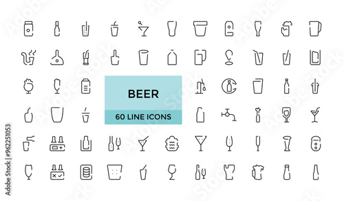 Beer icon. outline vector icons. Includes such as Bottle, Barrel, Cup, Can and other. Editable Stroke icon Set. Pixel Perfect.